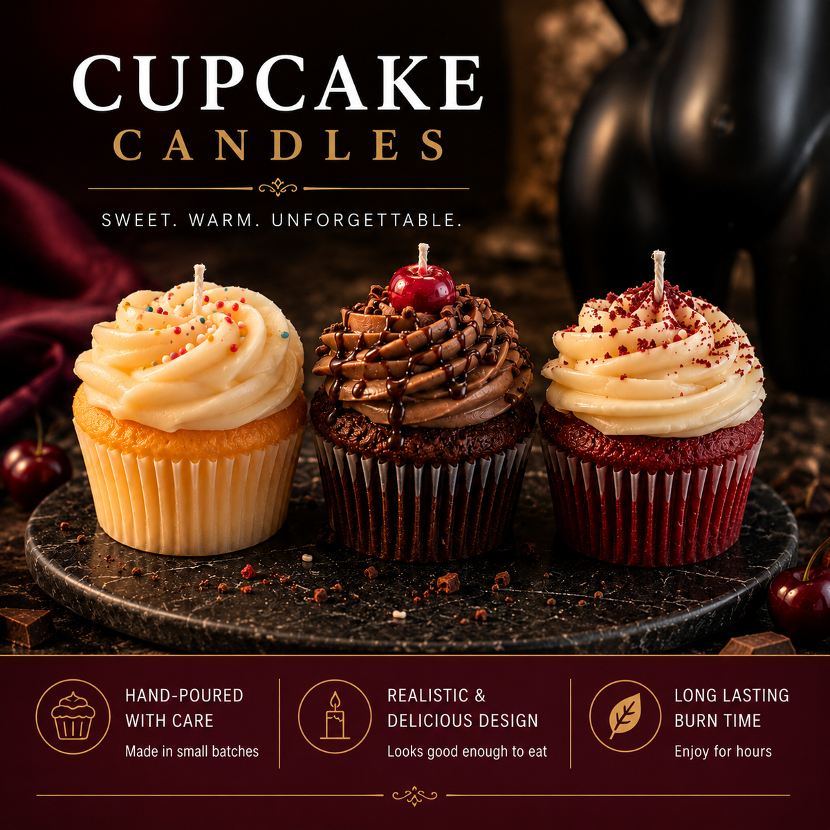 Cupcake Candle 3 Piece Set